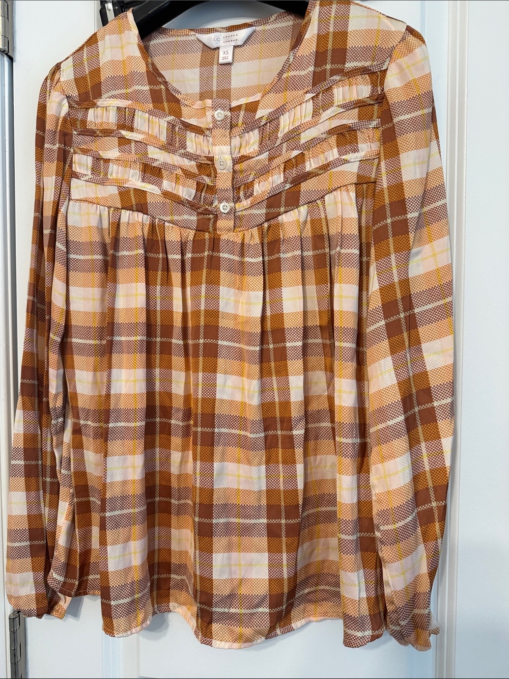 LC Lauren Conrad Plaid Tunic Top - Brown, Cream, Yellow